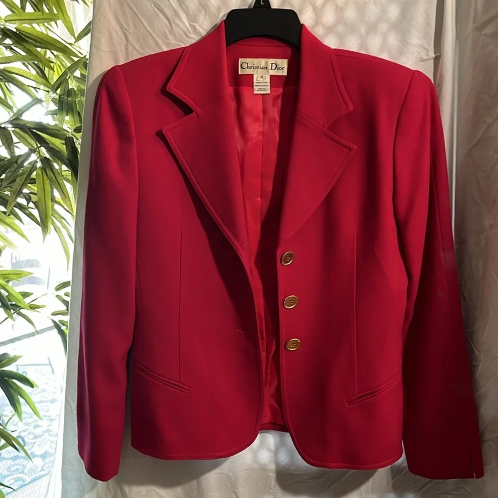 Vintage Christian Dior, size 4, ladies, deep pink suit type jacket.